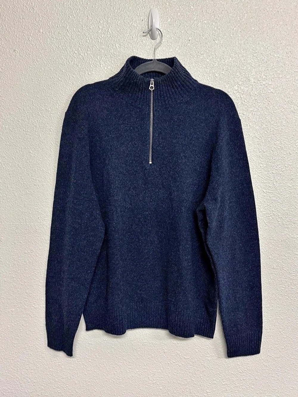 J.Crew New Rugged Merino Wool Blend Quarter Zip Sweater in Blue Size Large